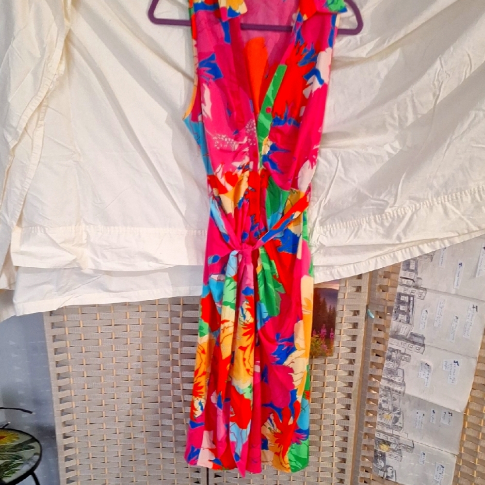 Colorful Button Down Dress W Belt